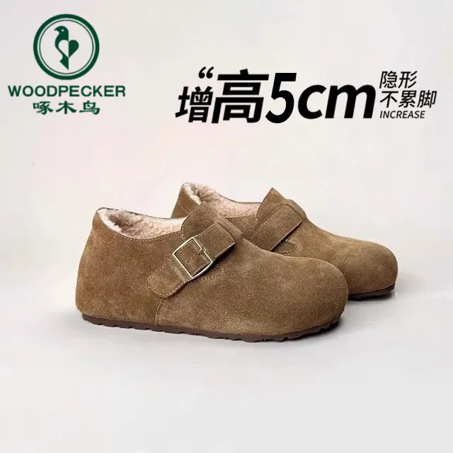 啄木鸟内增高加绒全包勃肯鞋女2025冬季新款博肯豆豆棉鞋雪地靴