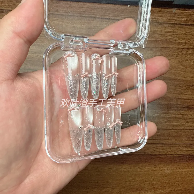 高级法式手工穿戴甲气质猫眼显白百搭蝴蝶结美甲贴片