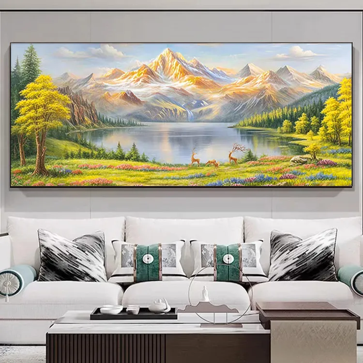 2025新款聚宝盆山水客厅装饰画靠山图沙发背景墙挂画轻奢高级油画