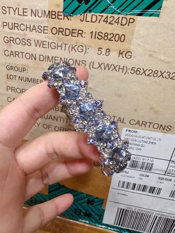 铜合金玻璃手链 满钻宝石弹力手链精致彩色紫色饰品