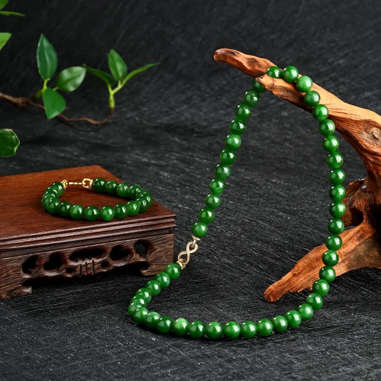 【矿姐珠宝】和田玉碧玉9-10mm妈妈链颈链项链麻花扣气质单圈女款