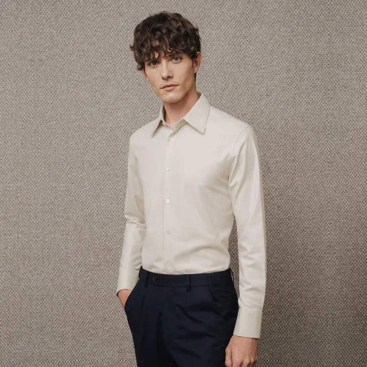 2025秋新款衬衫香槟色男士商务正装结婚长袖免烫抗皱莫代尔衬衣男