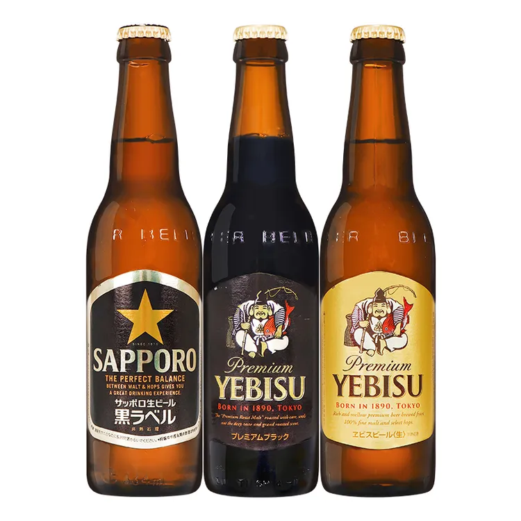 日本进口YEBISU札幌黑色金色惠比寿三宝乐黑标生啤334ml*4瓶黑啤