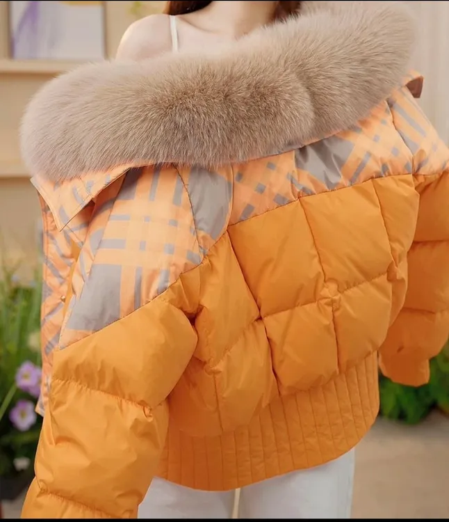 时尚保暖百搭保暖洋大毛领女士纯白白鸭绒羽绒服