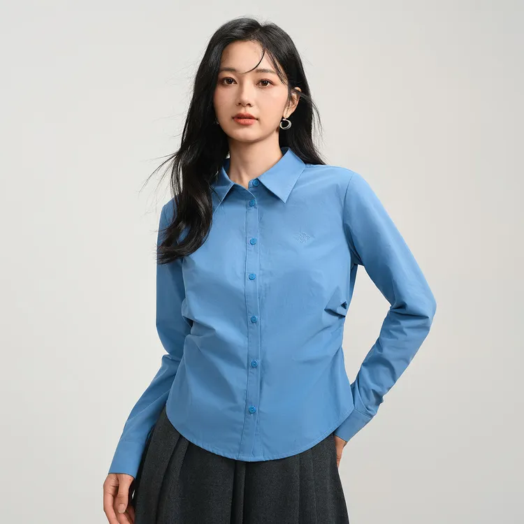 【元旦礼遇季】茵曼秋季通勤气质纯色长袖衬衫时尚休闲百搭衬衣