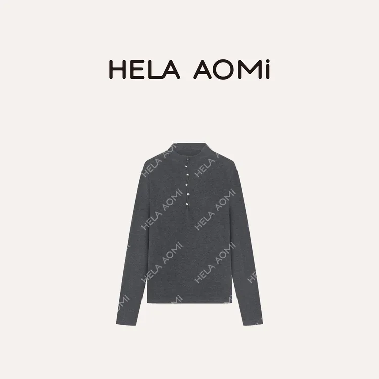 HELA AOMI “纽扣打底”绵羊毛山羊绒罗纹肌理感打底衫CY5CB23624