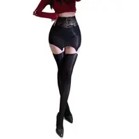 【甜甜姬茉】长筒袜一体油亮诱惑包臀蕾丝黑丝裙