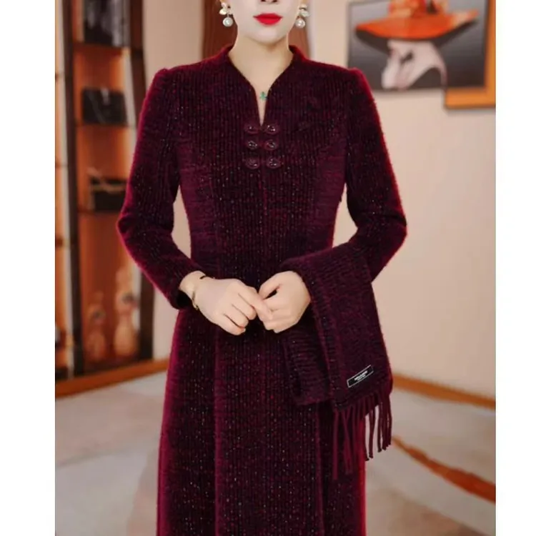 高级贵妃绒秋季新款连衣裙时尚女装洋气减龄显瘦加厚保暖礼服裙子