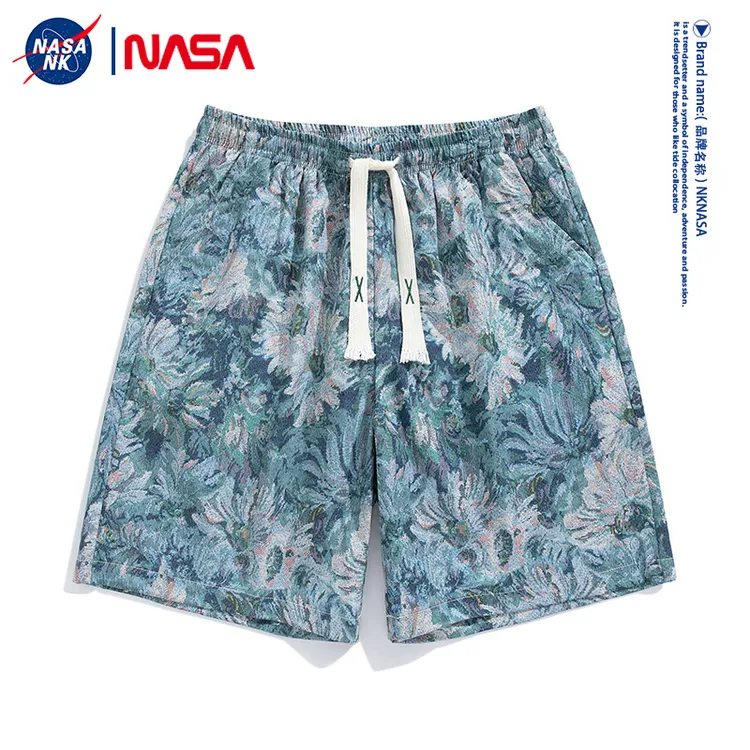 NASA联名复古满印休闲短裤男2025新款夏季嘻哈潮牌宽松休闲五分裤
