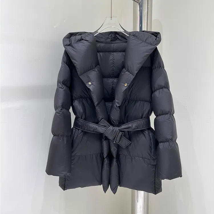 90白鸭绒连帽中长款羽绒服女款冬季外套2025年新款收腰显瘦羽绒衣