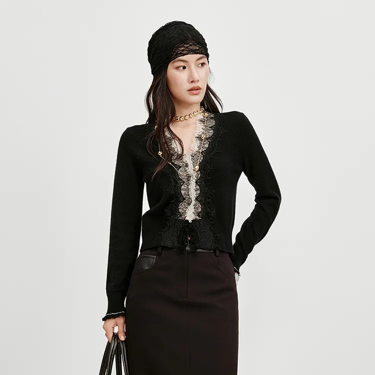 【多元蕾丝】HPLY荷比俪冬女绵羊毛山羊绒混纺羊毛衫HXF42650201