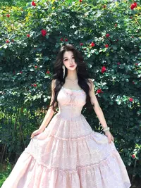 【现货+运补5】超仙粉色吊带连衣裙女夏季小个子纯欲显瘦长裙