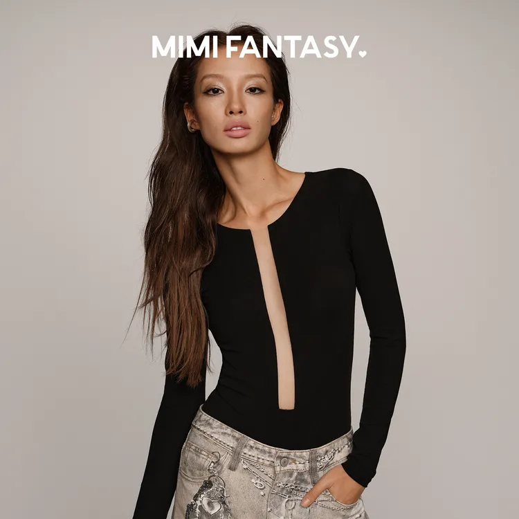 MIMI FANTASY性感镂空连体衣女2025秋冬内搭免穿文胸高弹收腰显瘦