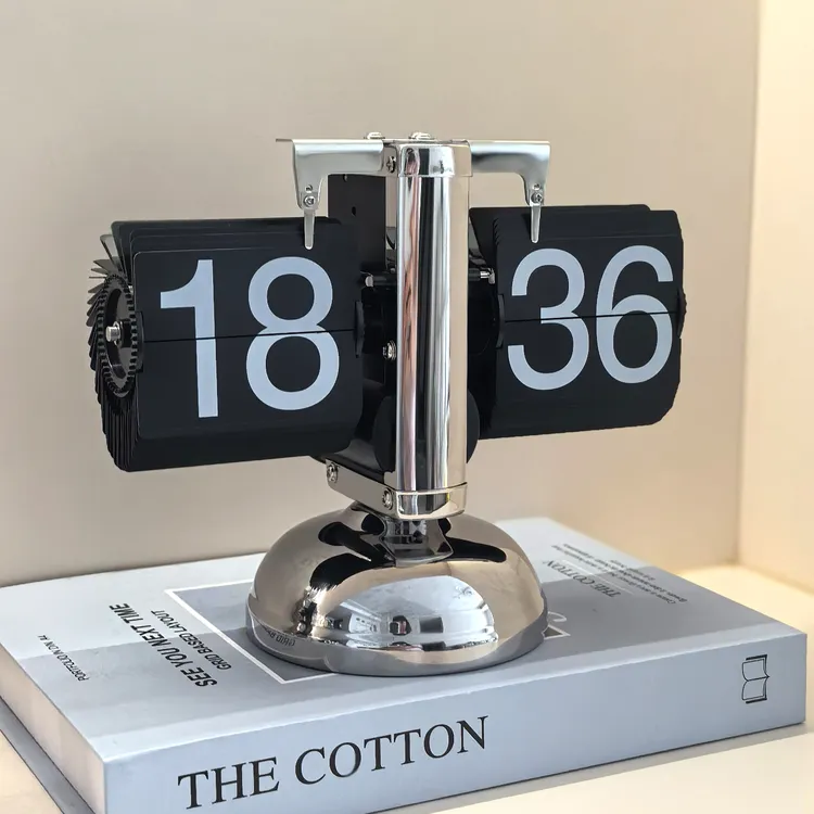 创意自动翻页时钟桌面摆件复古机械表摆台式数字钟表客厅轻奢装饰