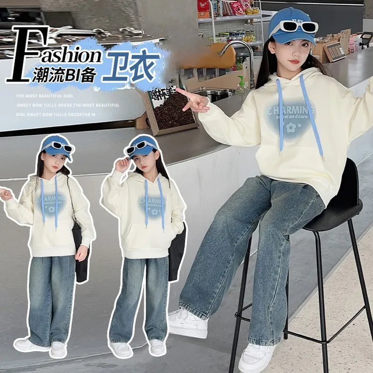 女童春秋季新款卫衣女大童秋季儿童连帽上衣洋气时髦潮款女童秋装