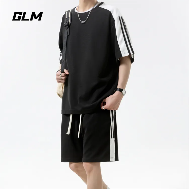 【运动套装】GLM夏季情侣潮流透气短袖T恤半袖衣服五分休闲短裤一套