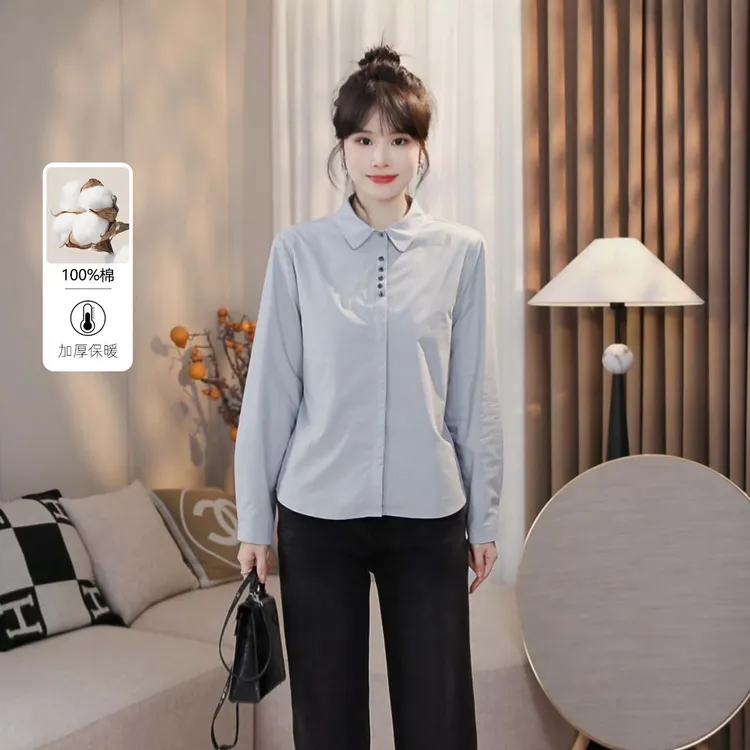 LMENY“柏林衬衫”加绒衬衫女25秋冬新款翻领设计感上衣25DC011