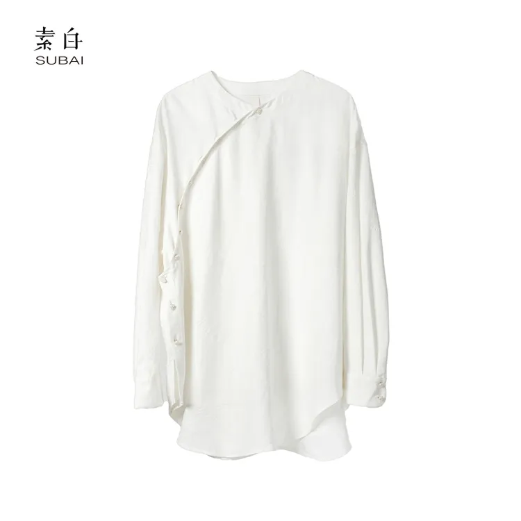 素白清冷新中式P01302精致提花时尚上衣衬衫
