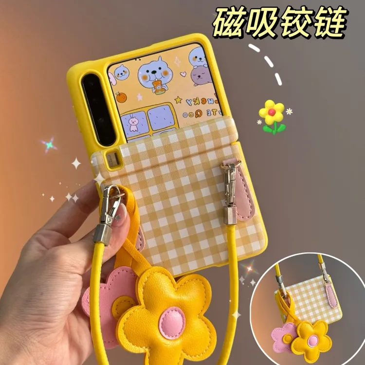 适用华为PuraX黄色格子手机壳新款purax典藏版磁吸铰链全包保护壳