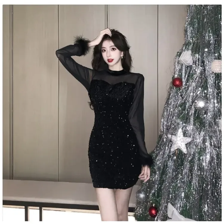 【爆款】2025秋冬季新款气质高级感连衣裙遮肉显瘦包臀短裙子D0052