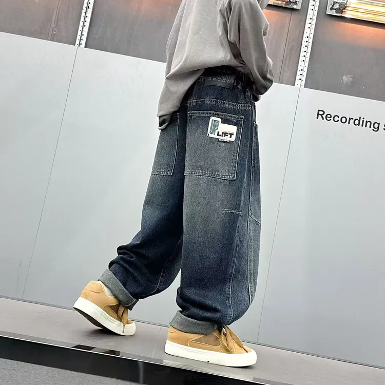 2025时尚韩版修身牛仔裤子洋气直筒男女同款洋气老爹裤jk007百搭