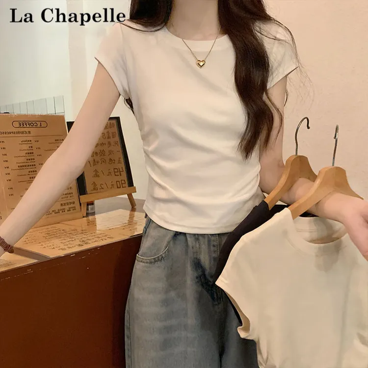 拉夏贝尔短袖t恤女设计感小众多色收腰上衣女生韩系ins衣服正肩