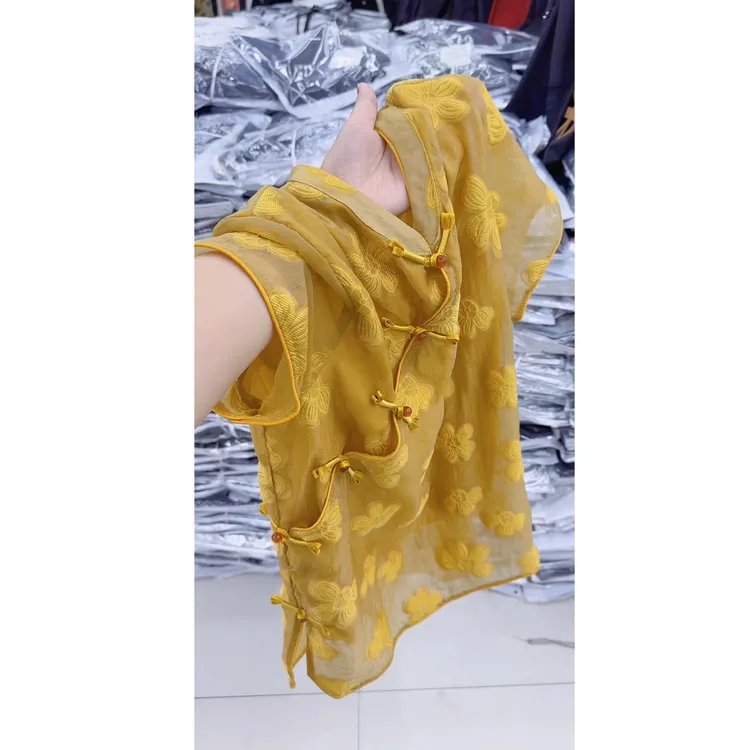 中式盘扣短袖衫夏季新款重工刺绣提花国风小衫2025年气质简约上衣