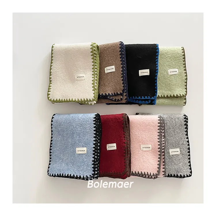 软绵绵儿童围巾撞色锁边针织围巾加厚保暖秋冬季韩系百搭宝宝围脖