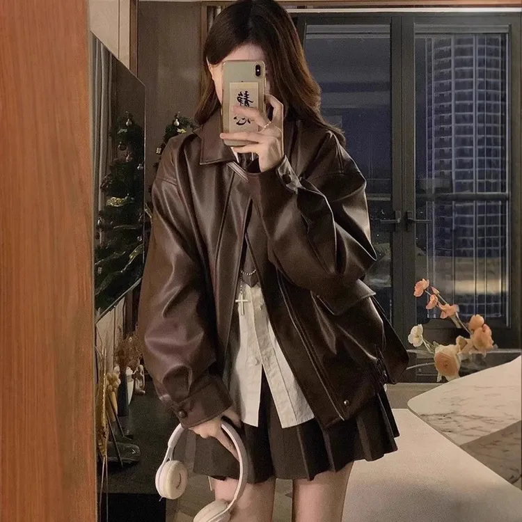 小香风皮衣短外套2024年女士新款秋冬季美式小个子皮夹克春秋上衣