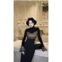 LYXJ【威尼斯星河】显瘦长袖拼接高领秋冬针织重工修身上衣11696