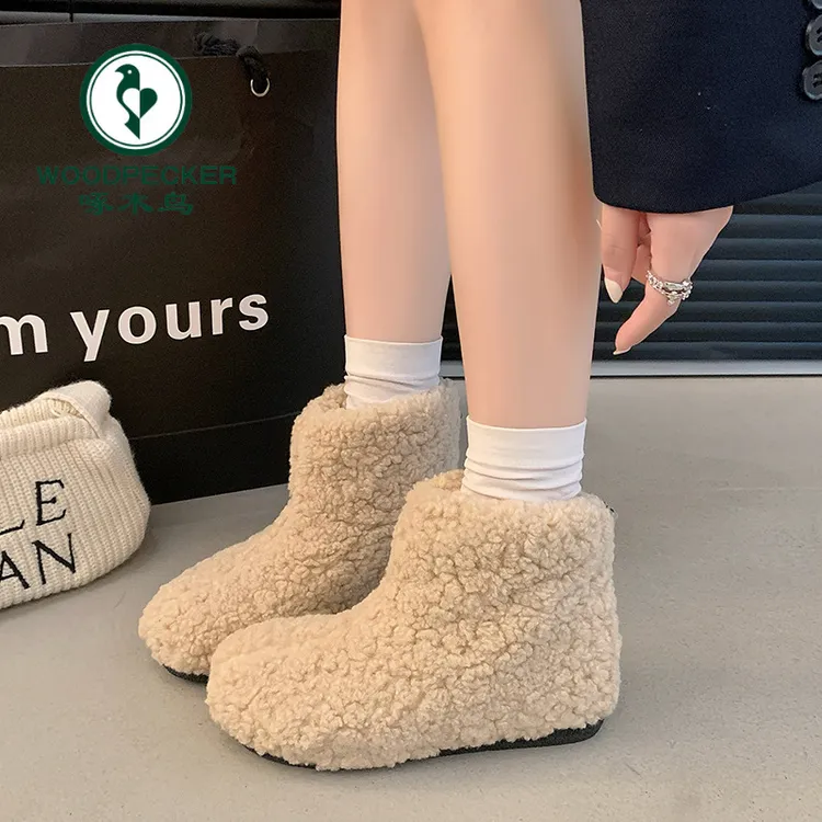 啄木鸟厚底加绒勃肯棉靴女毛毛靴子女2025冬季新款保暖时尚雪地靴