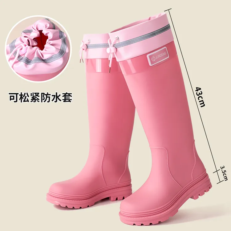 加防水束口水鞋女成人时尚雨鞋水靴高筒厨房防滑耐磨保暖胶鞋雨靴