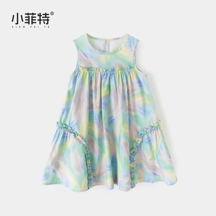 小菲特夏季新款女童纯棉无袖连衣裙韩版小女孩海边裙子WJQX51572