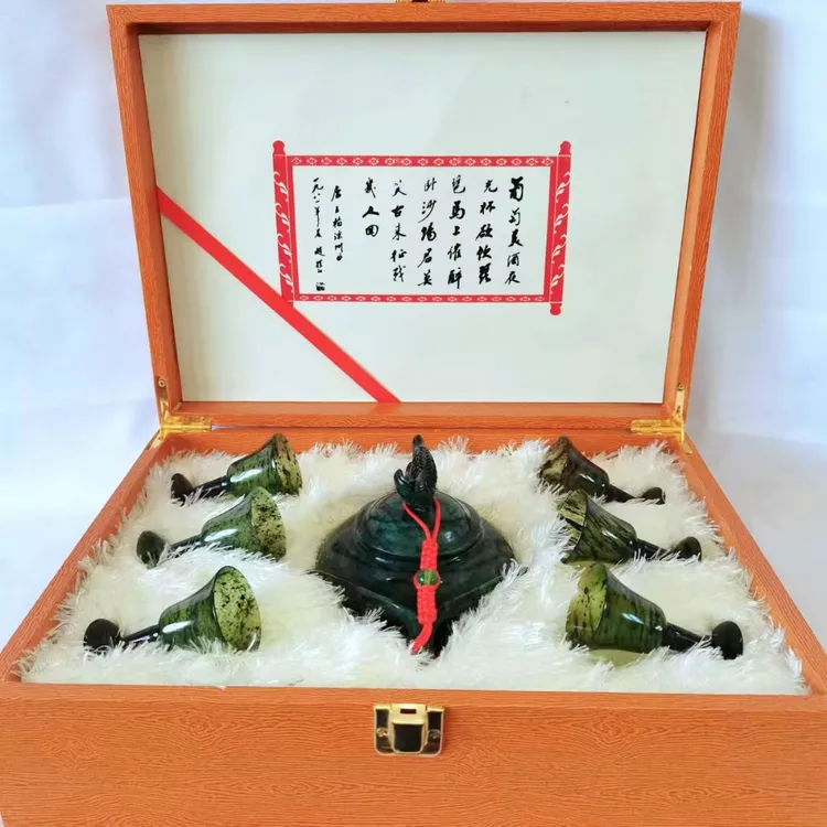 祁连墨玉磁性养生壶酒杯分酒器甘肃夜光杯茶具武山鸳鸯玉酒具厂家