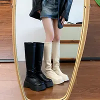 厚底增高不过膝长筒靴女2025秋冬季新款显瘦褶皱高筒堆堆靴骑士靴