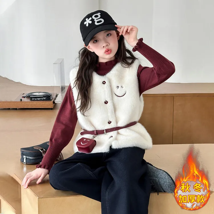 儿童衣服女童秋冬套装6-12岁潮款高级感大童女装马甲三件套小香风