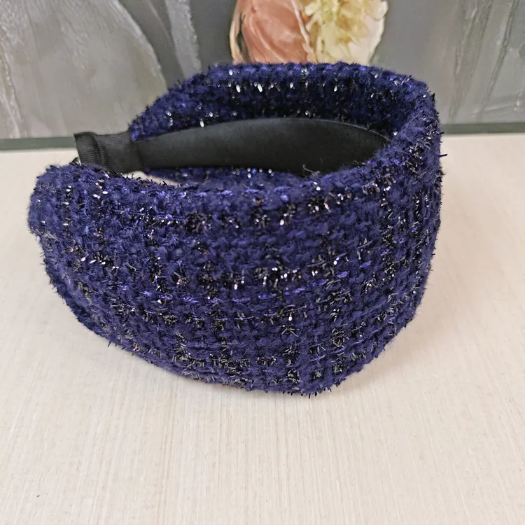 秋冬小香风毛呢宽边发箍蓝色网红轻奢头箍遮白发显脸小百搭头饰