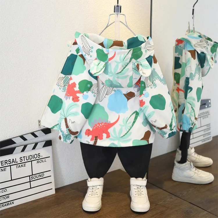 童装风衣春装2025春秋男童恐龙外套中大童男女宝宝户外冲锋衣