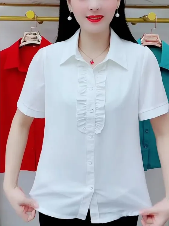 2025新款漂亮妈妈装气质显瘦洋气夏季衬衫女装休闲短袖