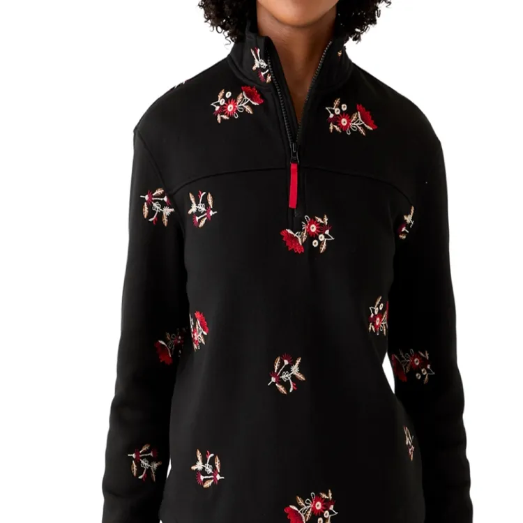 刺绣卫衣女款休闲长袖运动针织时尚高领立领女士秋季半拉链保暖