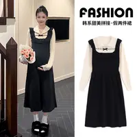 孕妇连衣裙2025秋季韩版新款时尚气质宽松拼接假两件秋冬款针织裙