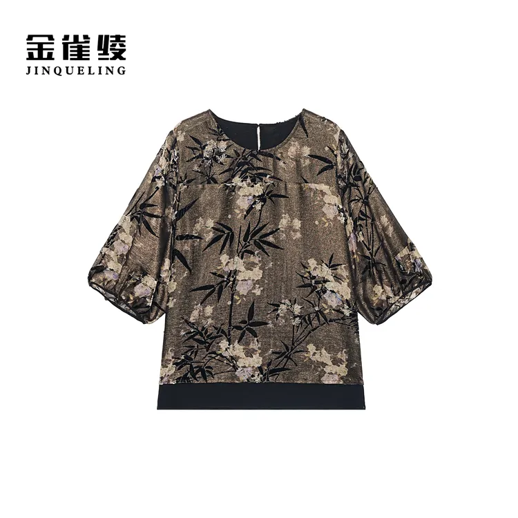 金雀绫【竹径鹿鸣】100桑蚕丝丝绒轻奢复古加宽加大小衫SZA2S487