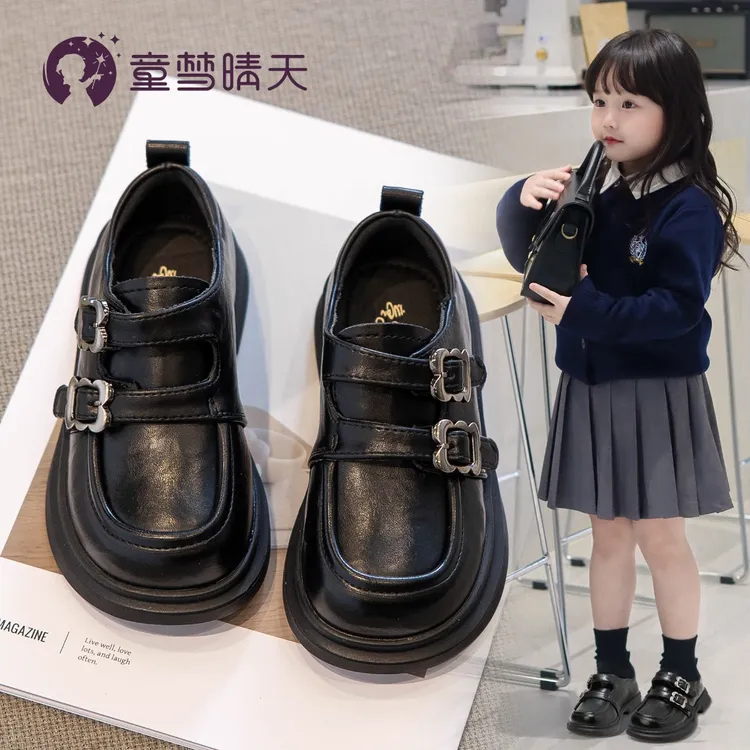 童梦晴天女童皮鞋2025秋季新款儿童皮鞋黑色女宝单鞋演出鞋乐福鞋