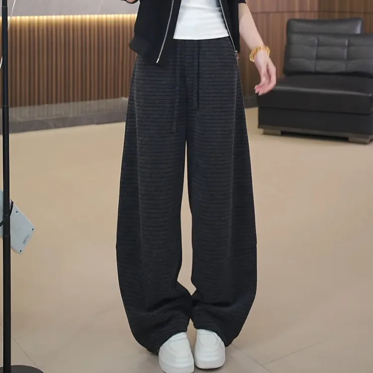 2025新款秋季条纹裤显瘦休闲阔腿小弯刀直筒休闲裤时尚显瘦女士