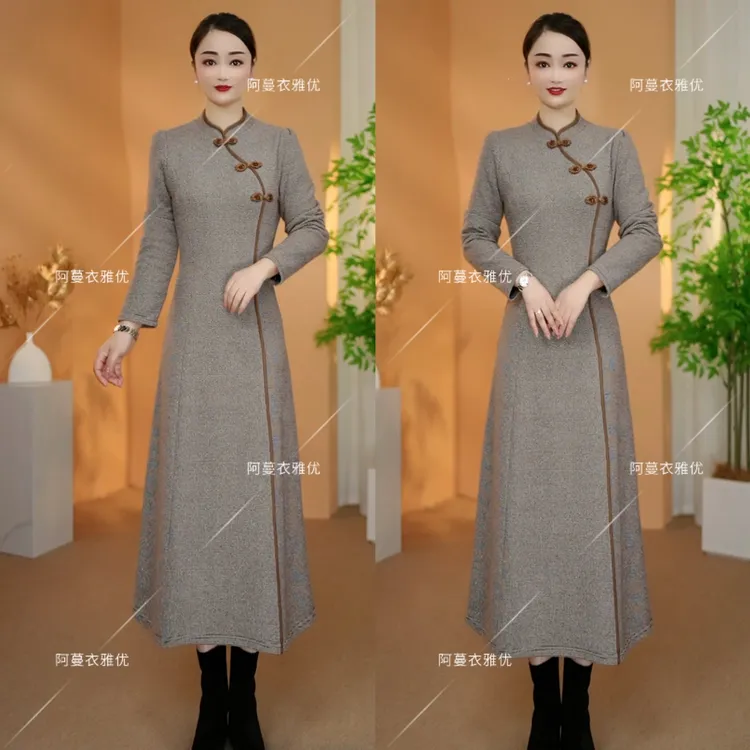 【衣雅严选】8082-2496#新款加厚保暖优雅新中式旗袍连衣裙
