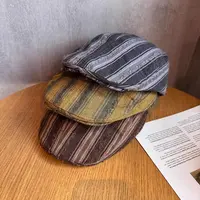 日系古着彩色条纹秋冬前进帽女新款复古百搭显脸小反戴鸭舌贝雷帽