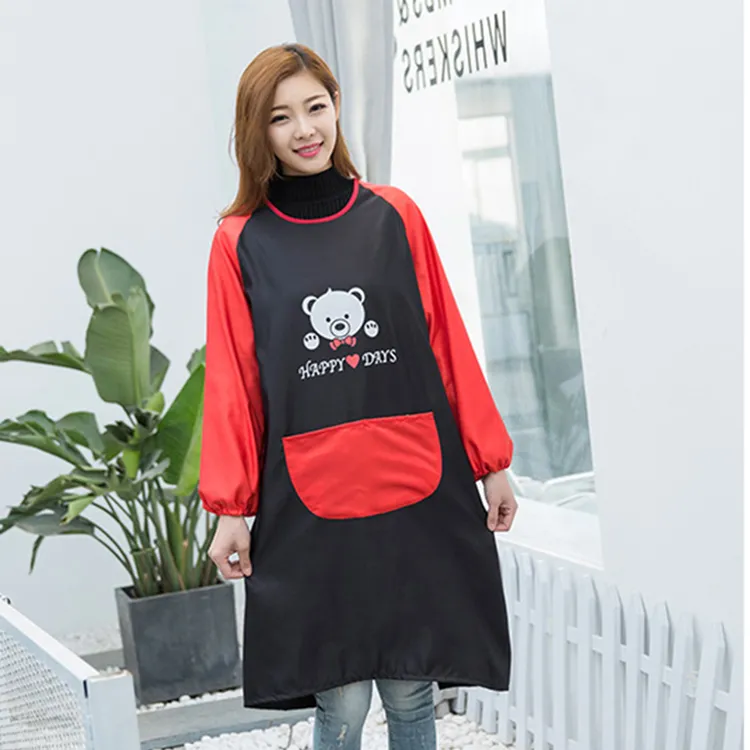 韩式风格长袖围裙围兜罩衣网红家用耐磨布料成人薄款做饭防污耐脏