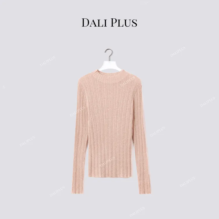 DALI PLUS“半高领苏力羊驼毛混纺”显瘦竖坑条打底针织-D5MM3106