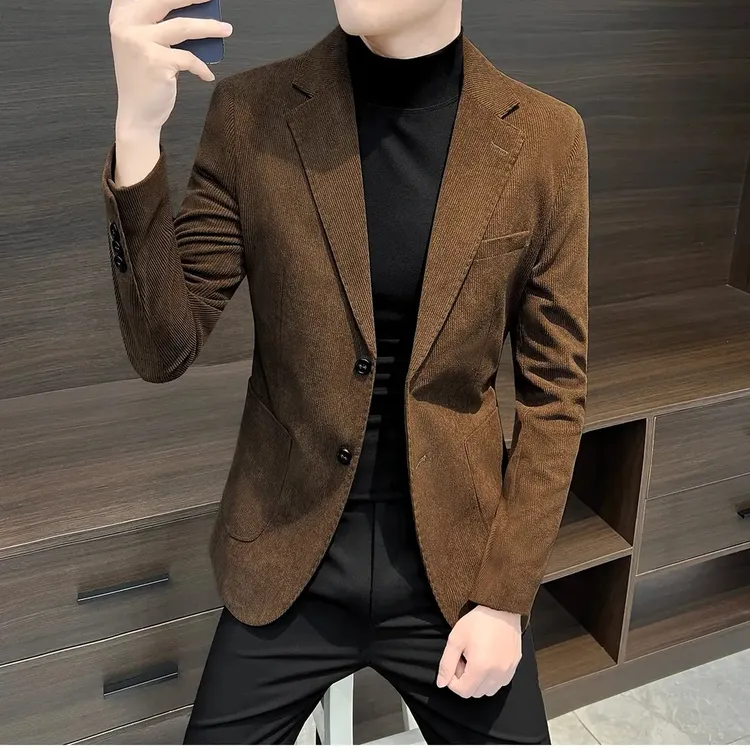 雪尼尔休闲西装外套男款高级感痞帅男装秋冬季高贵上档次男士西服