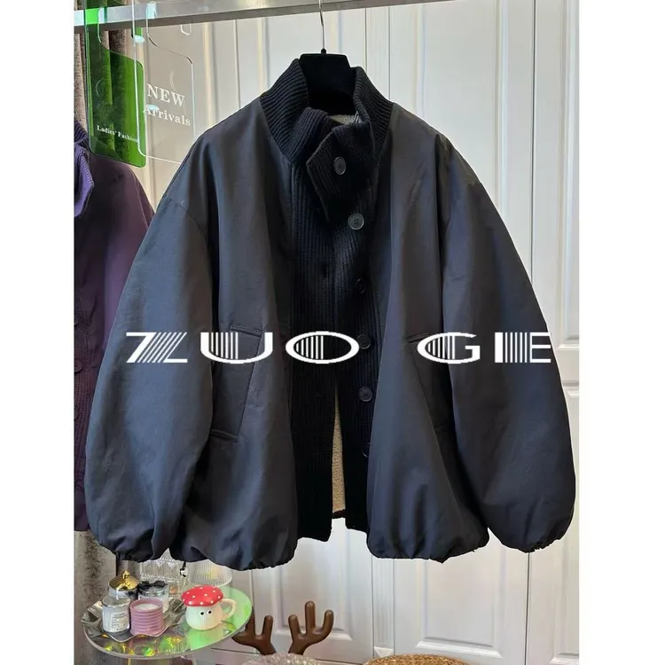 ZUOGE-小众针织拼接毛毛秋冬保暖外套
